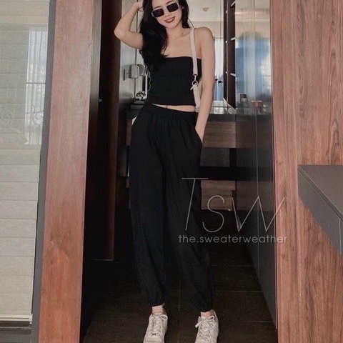 Quần dài nữ quần bom nữ bo gấu cạp chun chất đũi mềm mát thoải mái PANOSI - Q222