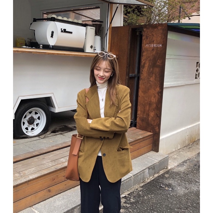 ÁO BLAZER - ÁO VEST MÀU DA BÒ VINTAGE ẢNH THẬT SHOP CHỤP