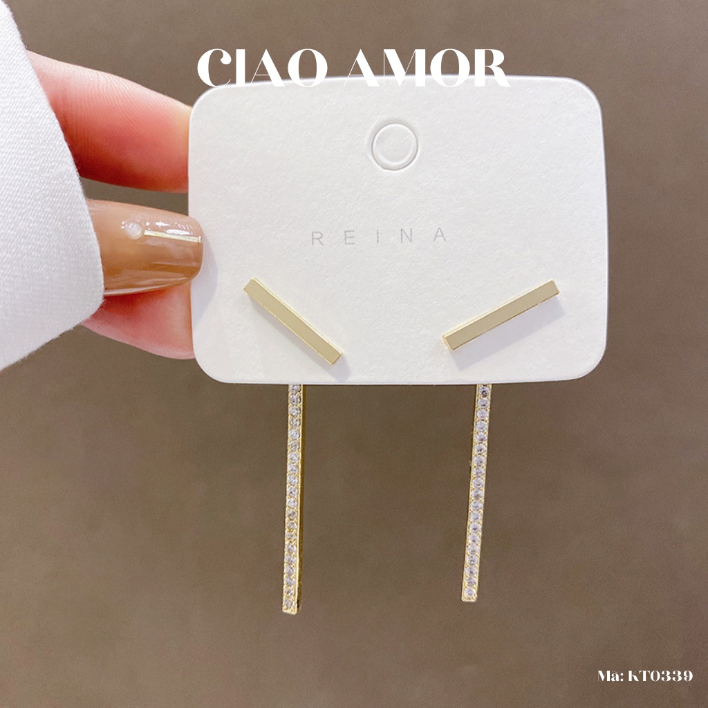 Khuyên tai nữ, Bông tai nữ bạc 925 thanh ngang thanh sau dài đá Trang sức Ciao Amor - KT0339