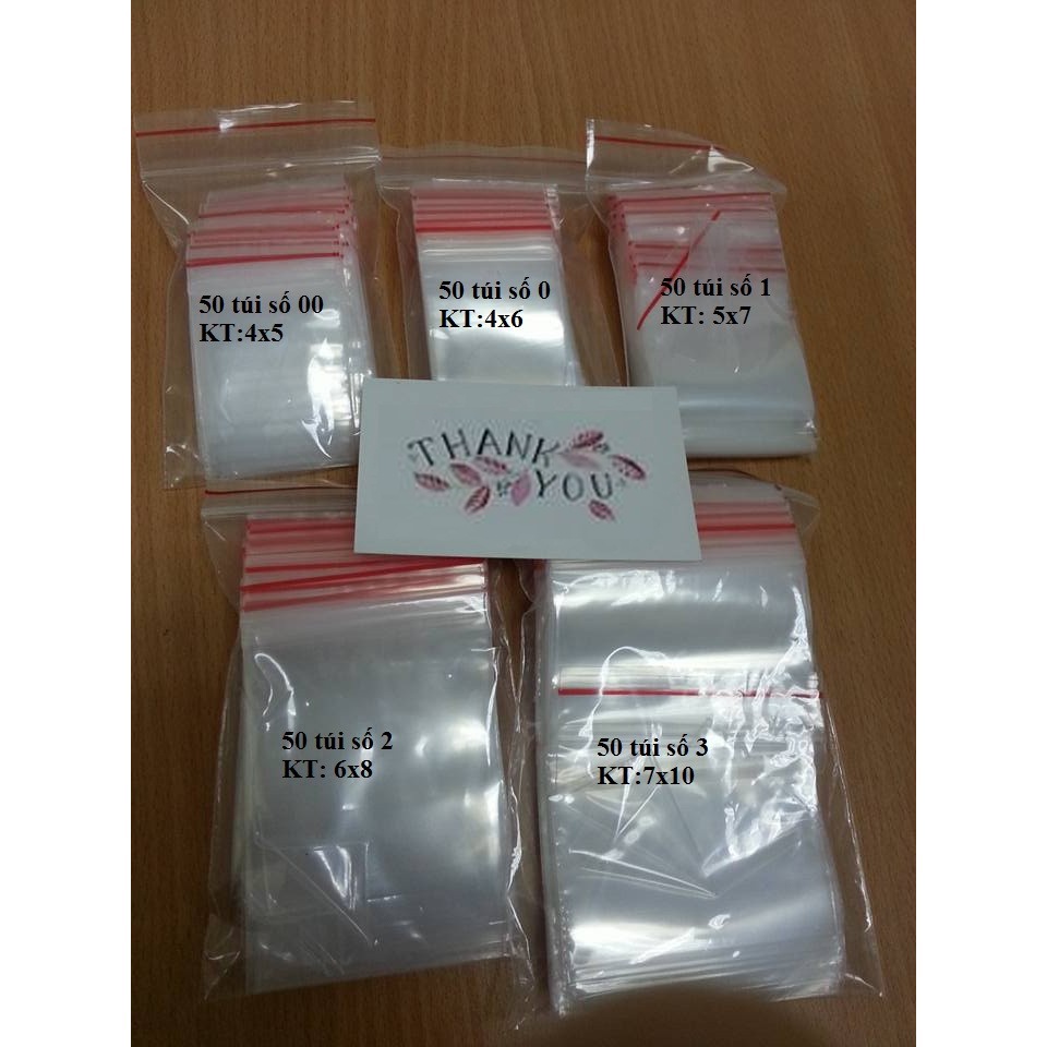 50 chiếc túi zip các size từ 00-3