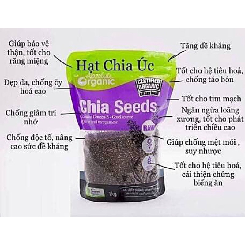 Hạt Chia Úc Absolute Organic Chia Seeds túi tím