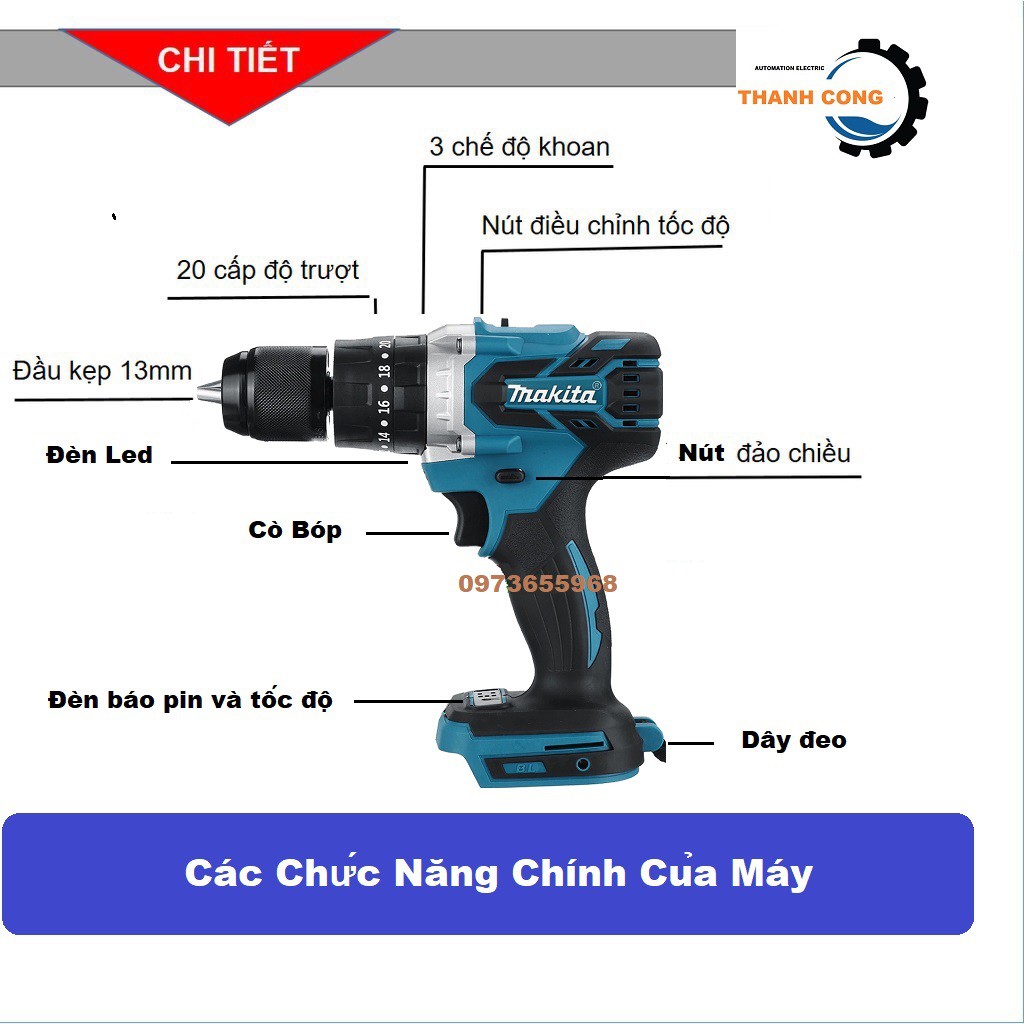 máy khoan cầm tay , máy khoan pin makita 21v 🔥 động cơ không chổi than 💪 KHOAN TƯỜNG, KHOAN SẮT, KHOAN GỖ