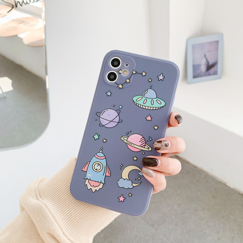 iPhone Case Casing Spaceship For iPhone 11 12 Pro Promax  6 6s 7 8 Plus X XS XR XSMAX Anti-fall Soft Case Cover AISMALLNUT