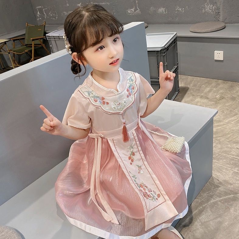 Đầm Hán Phục Tay Ngắn Thêu Hình Dâu Tây Phong Cách Trung Hoa Mới Mùa Hè 2022