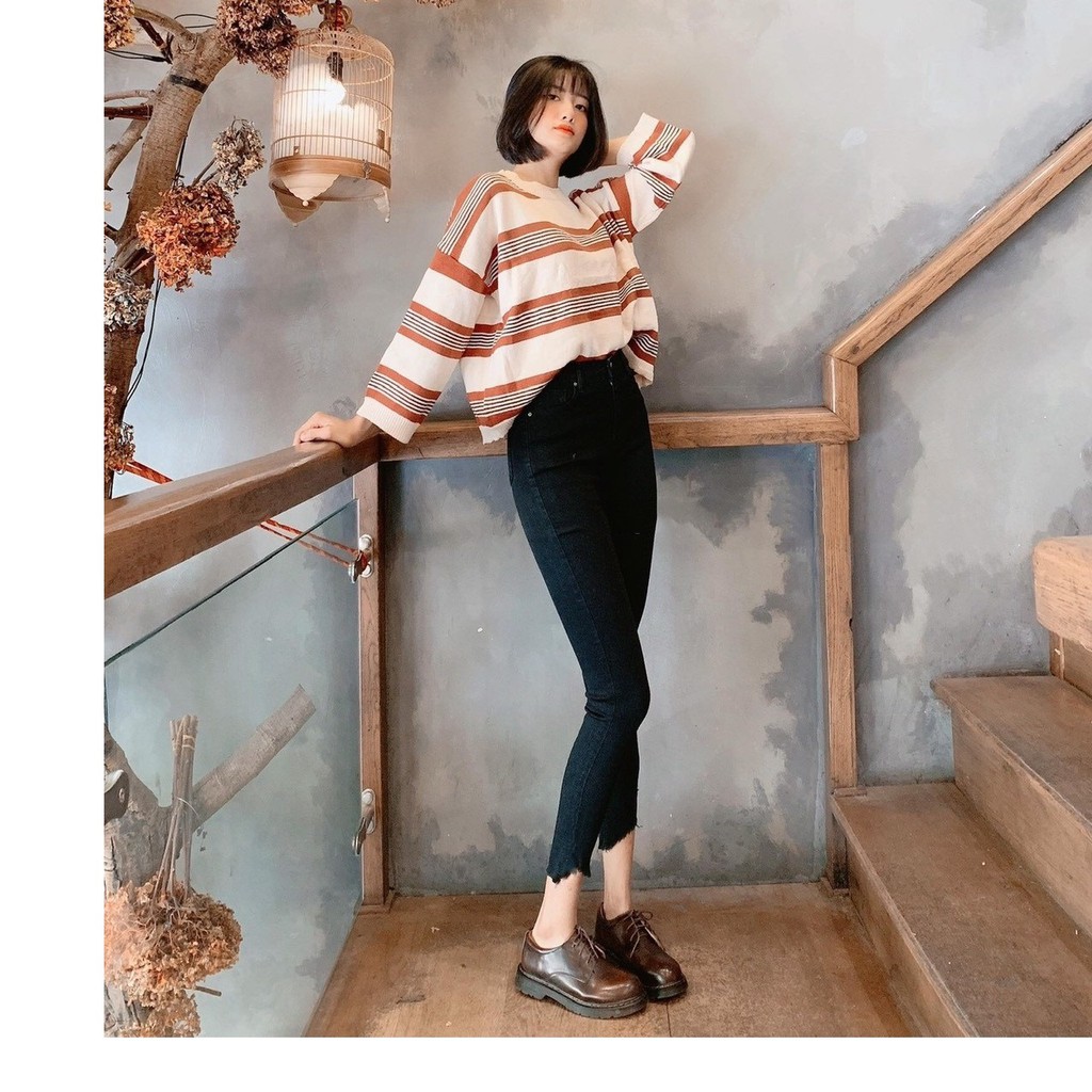 Quần jean nữ DÀI ĐEN KHOÉT RÁCH TUA LAI ( SIZE 26-34 ) nny9