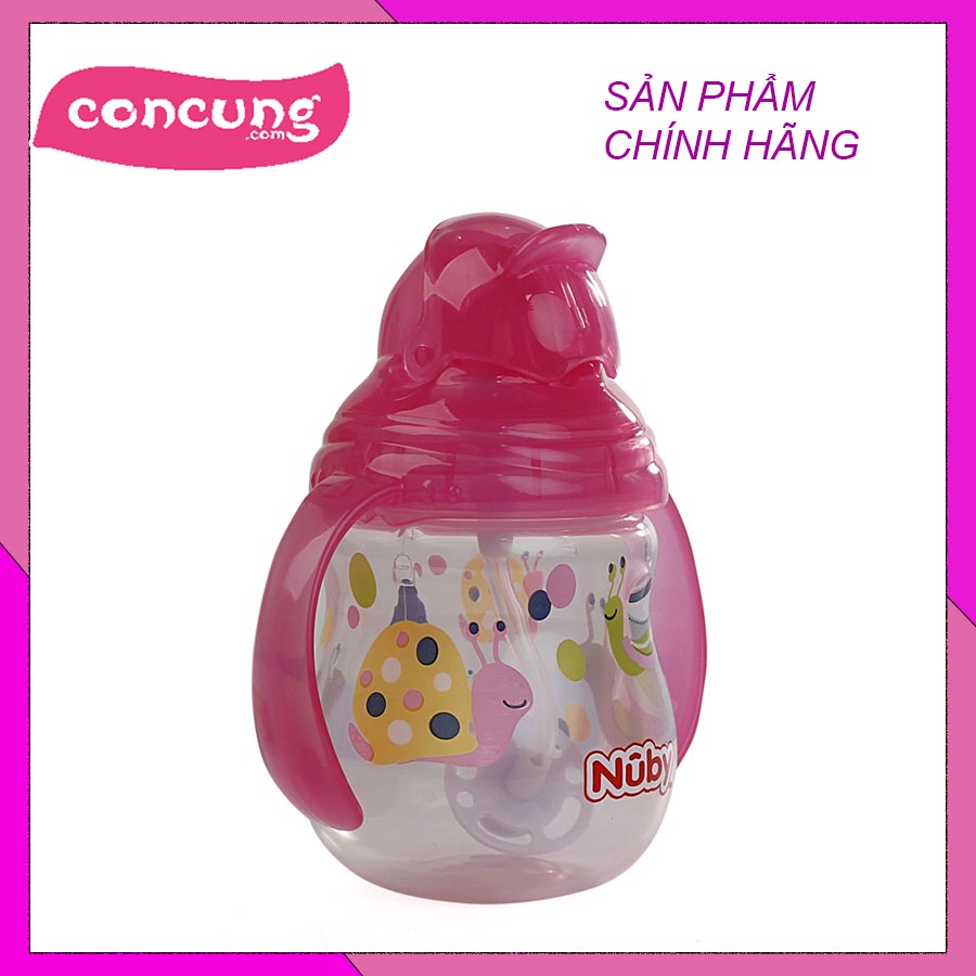 Bình uống nước ống hút Nuby, 2 tay cầm, dung tích 270ml Xanh dương/ Hồng.