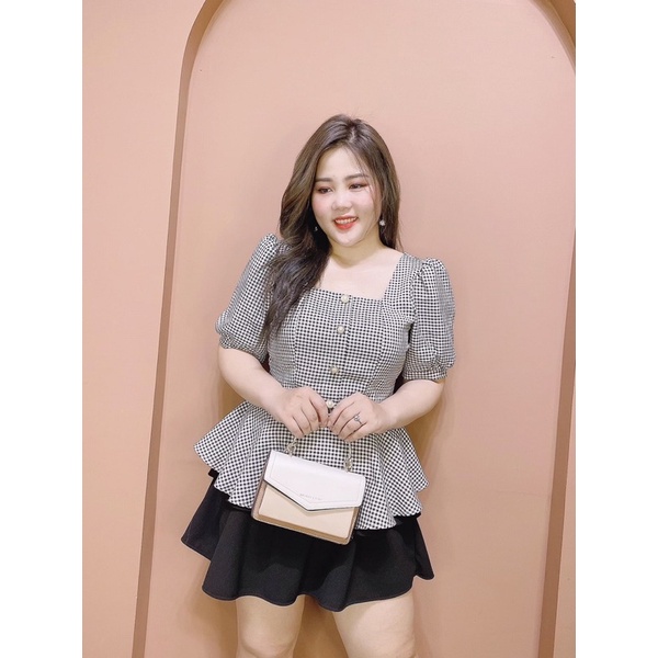 ÁO CARO CỔ VUÔNG ĐI TƠI CHO NỮ BIGSIZE 55-90kg | BigBuy360 - bigbuy360.vn