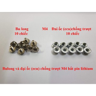 Bulong và đại ốc (ecu) chống trượt M4 bắt pin lithium (10 cặp đôi)