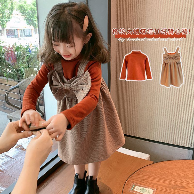 Set đầm 2 món vải nhung phong cách phương tây thời trang thu đông cho bé gái