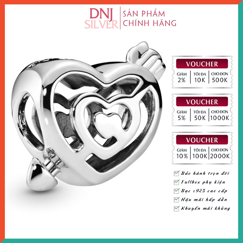 Charm bạc 925 cao cấp, hàng chuẩn bạc - Charm Openwork Heart Labyrinth &amp; Arrow thích hợp để mix vòng tay charm - DN258