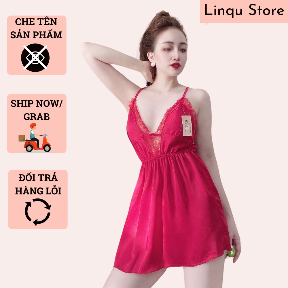 Váy Ngủ Sexy  Freeship Váy Ngủ Sexy Gợi Cảm Chất Satin Mềm Mịn, Kèm Quần Freesize - Linqu Sleepwear