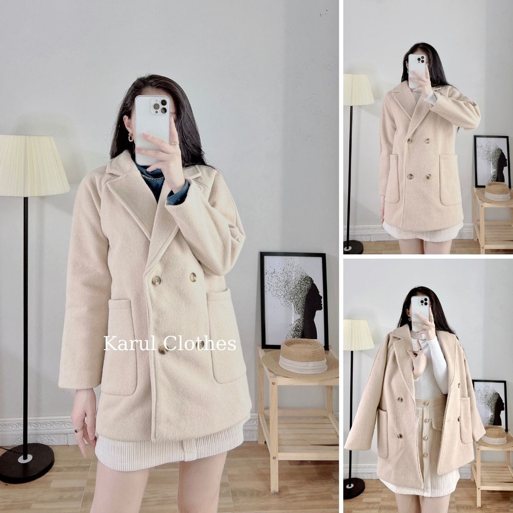 Áo khoác dạ 4 cúc  dáng dài , túi đứng . áo khoác dạ blazer  túi đứng  4 cúc dáng dài 2 màu  be đậm , kem