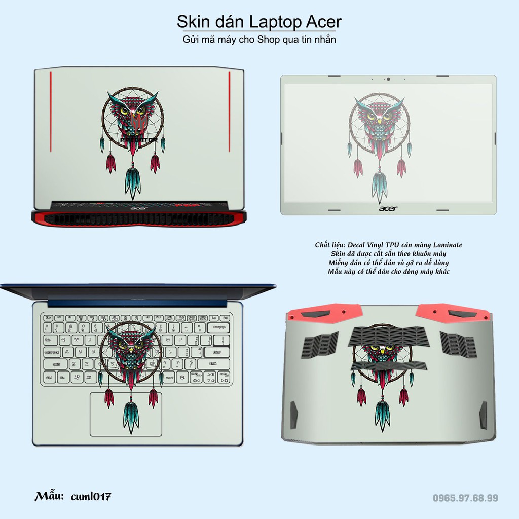 Skin dán Laptop Acer in hình Cú mèo (inbox mã máy cho Shop)