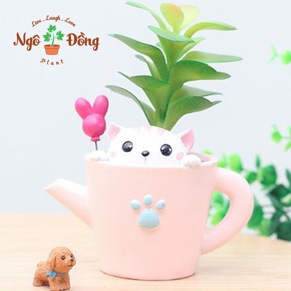 Chậu Trồng Cây Sen Đá Xương Rồng Mô Hình Thú Chú Mèo Con Núp Trong Ly Nước Trang Trí Nhà Cửa Văn Phòng