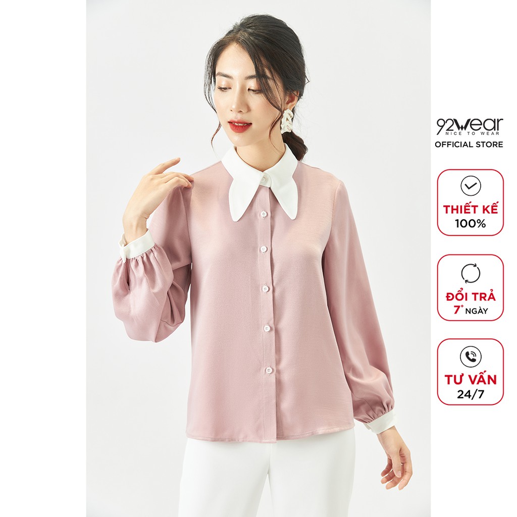 Áo sơ mi nữ dài tay 92WEAR thiết kế công sở thanh lịch ASA1725