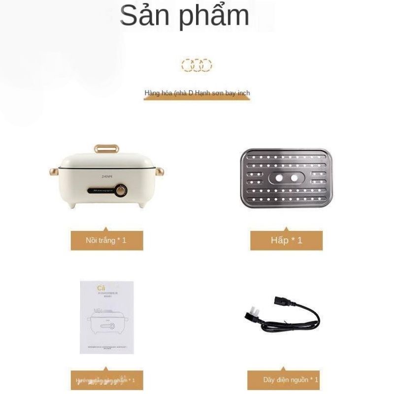 Nồi lẩu, bếp nướng, hấp, chiên, xào, rán đa năng zhenmi dung tích 4 lít, công suất 1500w bảo hành chính hãng 12 tháng