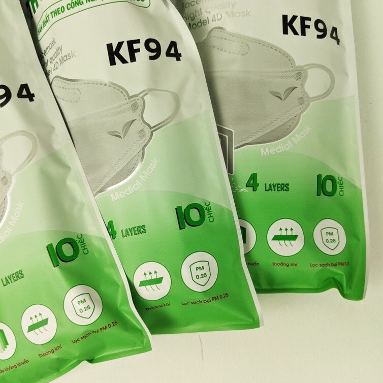 (HỎA TỐC 3H) Khẩu trang KF94 kháng khuẩn chính hãng túi 10 cái