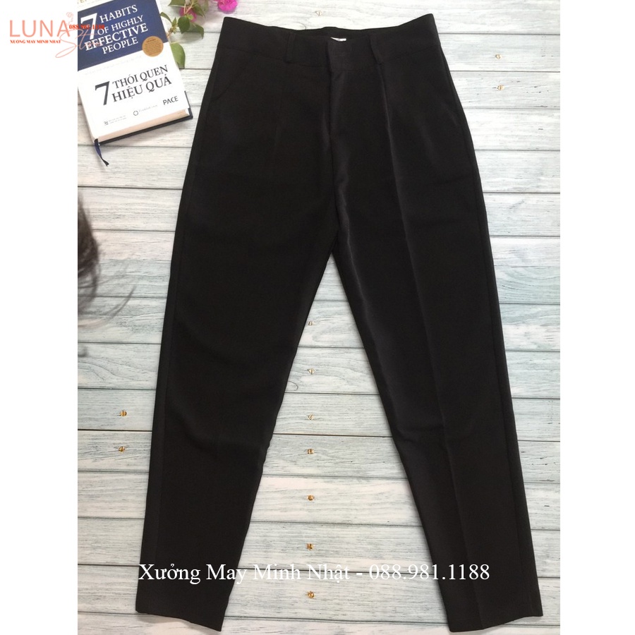 Quần vải nữ công sở dáng baggy cạp cao có đai khóa trước - Quần tây nữ lưng cao đi học ống đứng dài chất tuyết mưa mềm