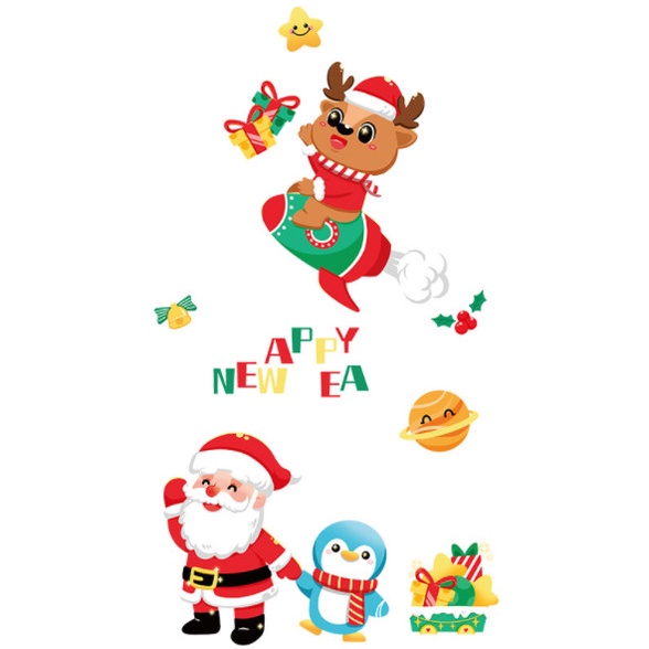 Decal dán tường Noel Hít Tĩnh Điện không Dơ Kính - Noel cùng cánh cụt kéo quà xinh xắn