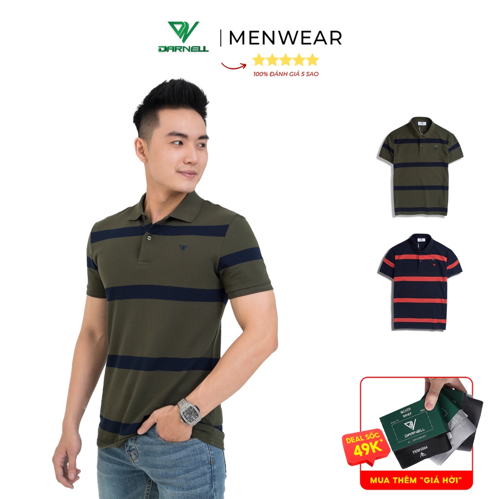Áo thun polo nam DARNELL tay ngắn sọc ngang tinh tế chất cotton cao cấp mềm mại slimfit, nhẹ thoáng mát DN14