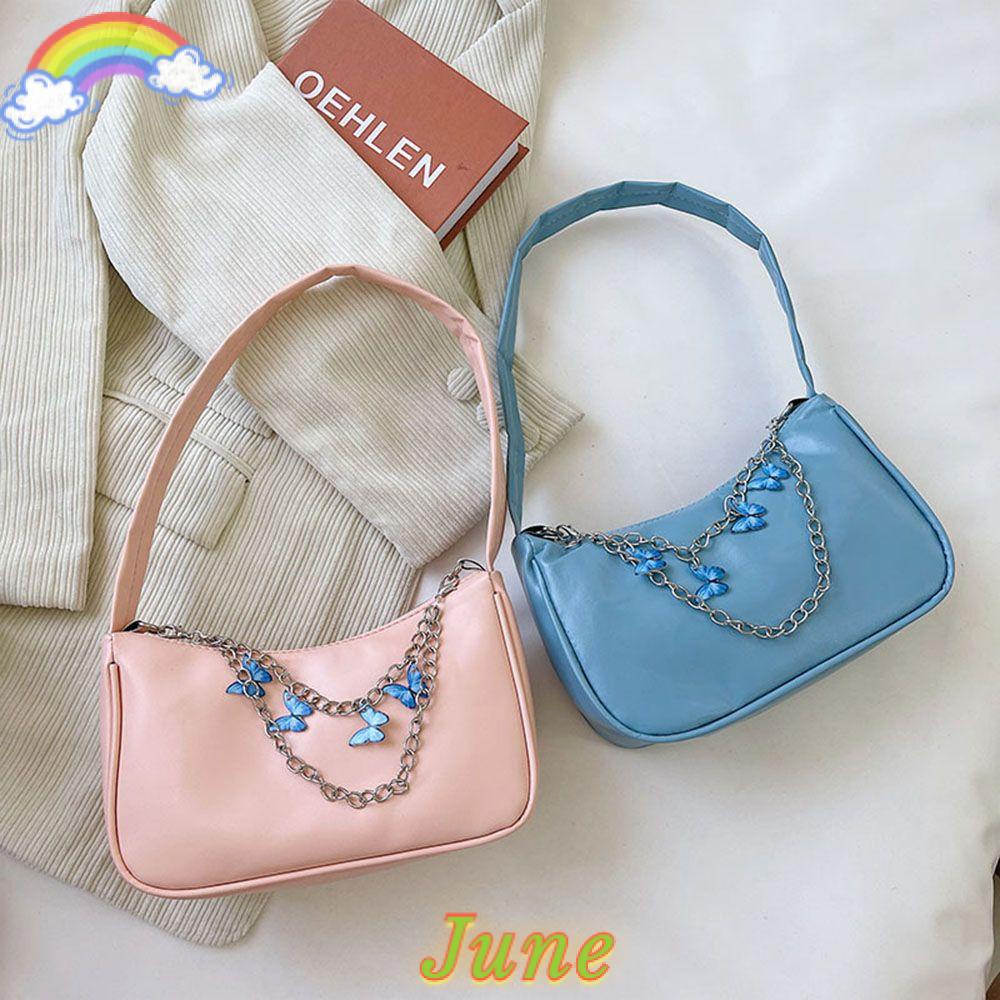 JUNE Túi xách da PU họa tiết bướm dập nổi nhỏ gọn đa năng thời trang cho nữ