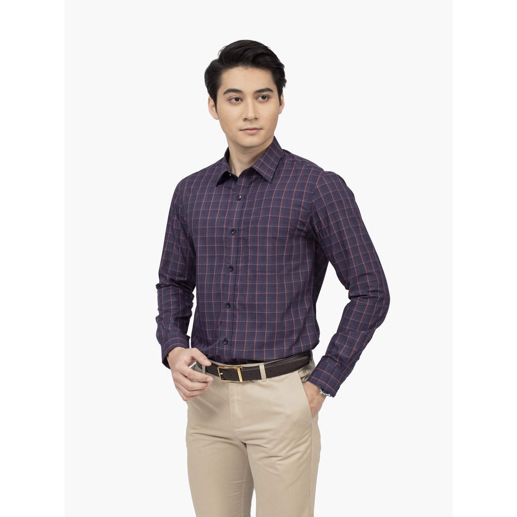 Áo Sơ Mi Nam Dài Tay ARISTINO ALS41102 Somi Công Sở Cao Cấp Màu Xanh Tím Than KẻChất Vải Sợi Sồi Dáng Suông Fit Có Túi
