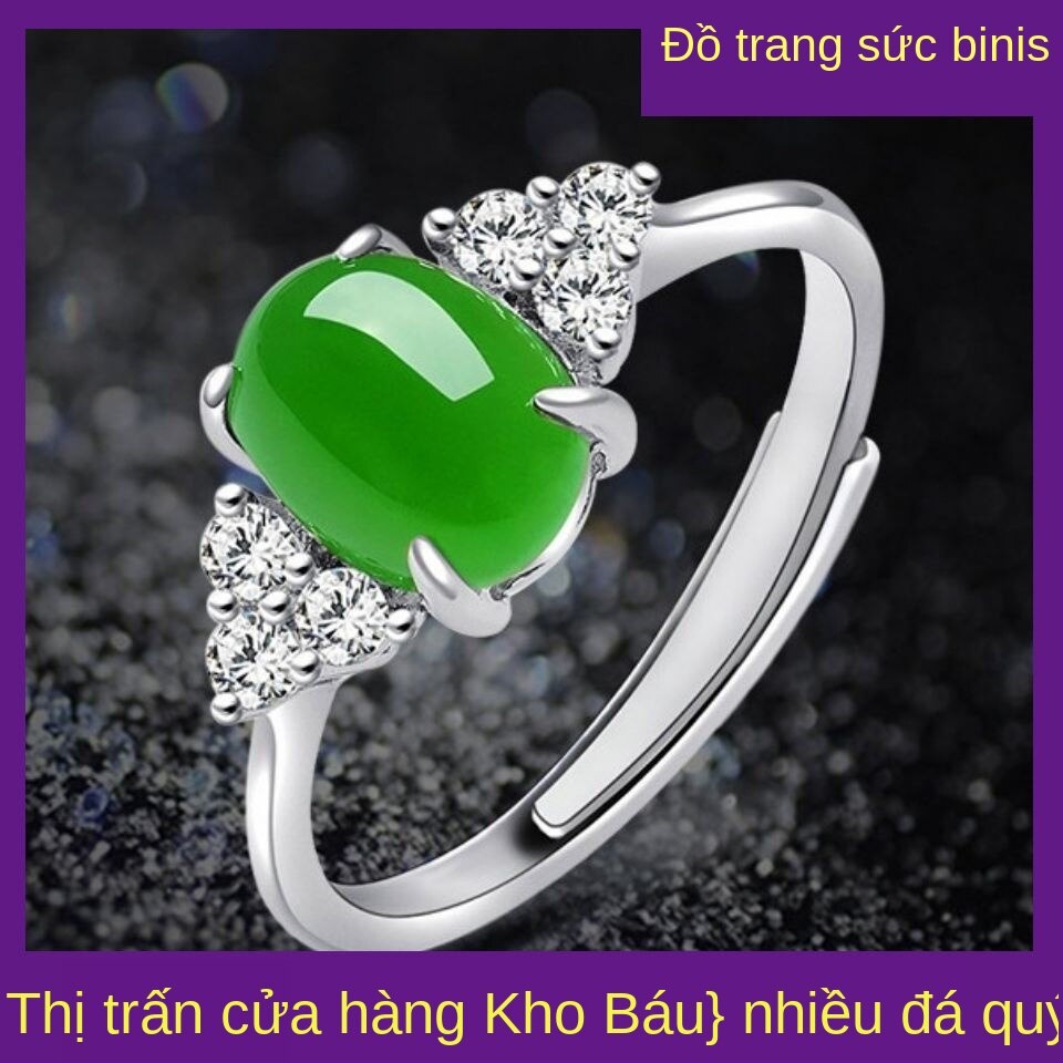 Hetian Ngọc Bích Sống Nhẫn Nữs925Bạc Ngọc Bích Tự Nhiên