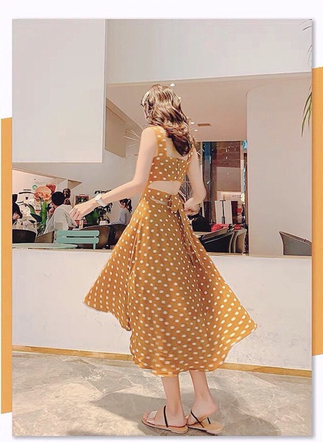 Đầm Bi 2s đỏ/cam dáng xòe nơ lung xd