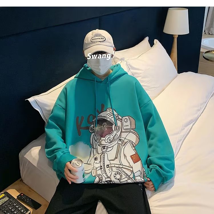 Áo Hoodie Tay Dài Dáng Rộng In Họa Tiết Phi Hành Gia Hoạt Hình Cá Tính Cho Nam Nữ