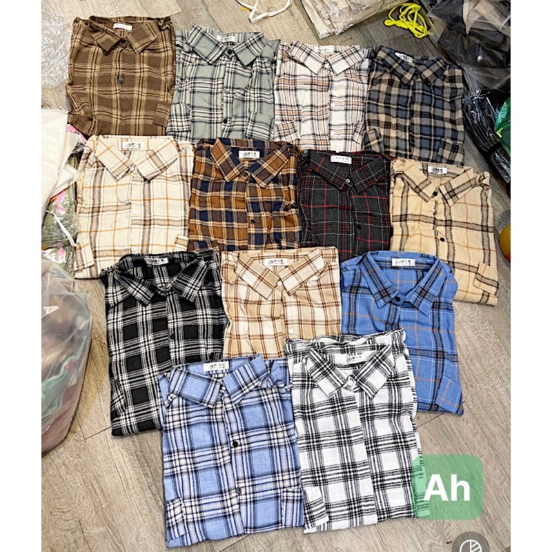 Áo sơ mi kẻ oversize tay đèn lồng nhiều màu - ảnh thật | BigBuy360 - bigbuy360.vn