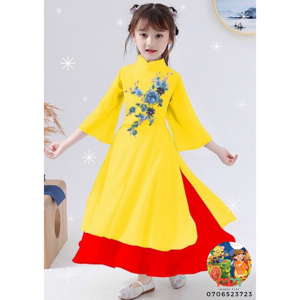 Quần áo trẻ em mocmockids-[Size 8-22kg] Áo dài voan lụa mềm, mịn, mát cho bé gái dịp Tết