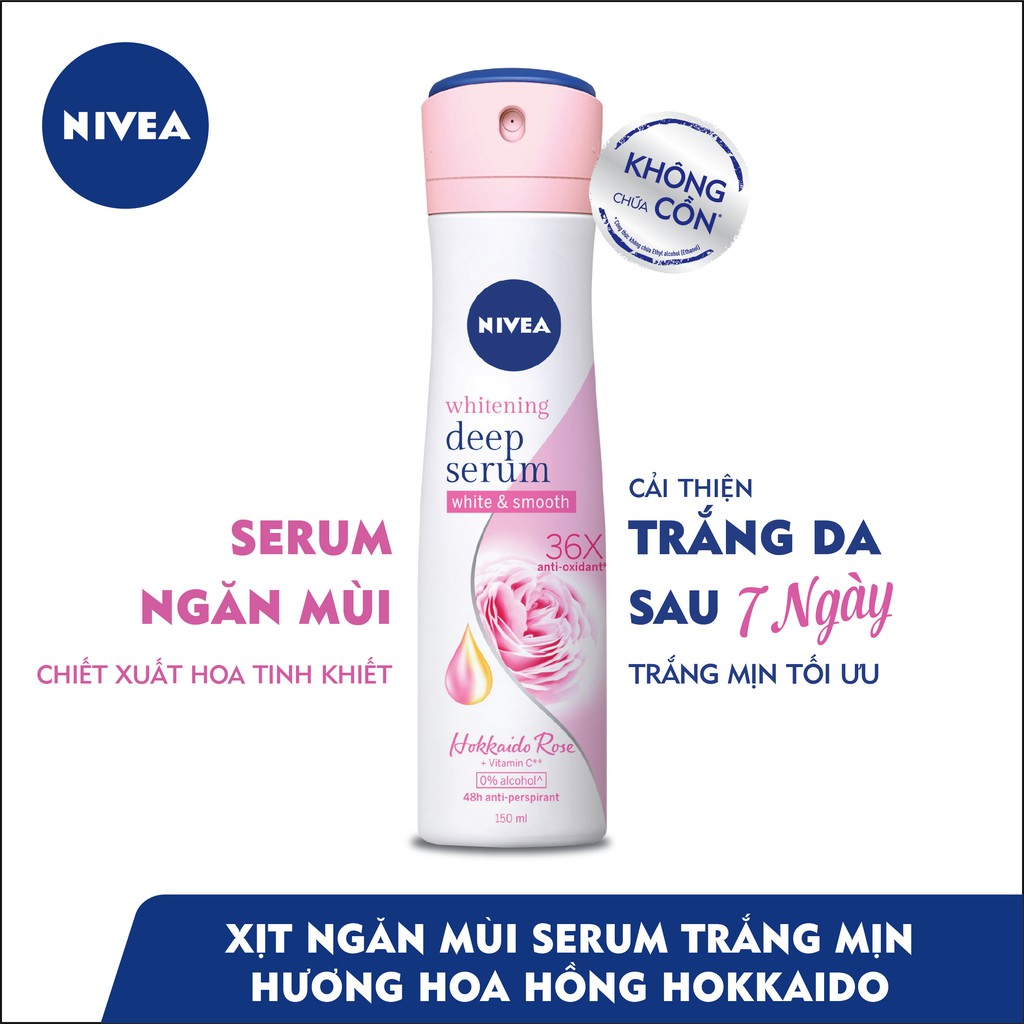 Xịt Ngăn Mùi NIVEA Serum Hương Hoa Hồng Hokkaido Dưỡng Trắng Da | Mịn Da (150 ml) - 85304