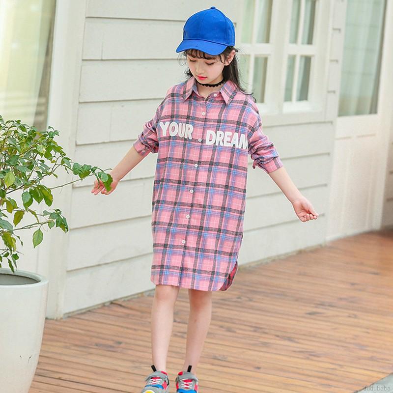 Đầm dài sọc caro có họa tiết cho bé gái từ 3 đến 8 tuổi