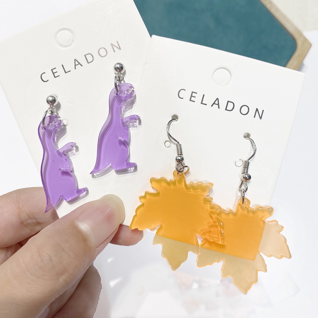 Khuyên tai hình học dáng dài bằng acrylic màu dạ quang xinh xắn cho nữ