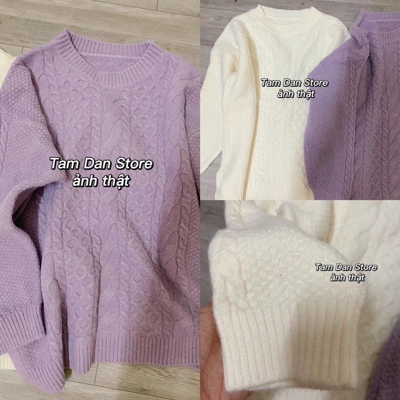 Áo len cổ tròn trơn vặn thừng chất len lông siêu mềm mại form basic phong cách thoải mái thu đông