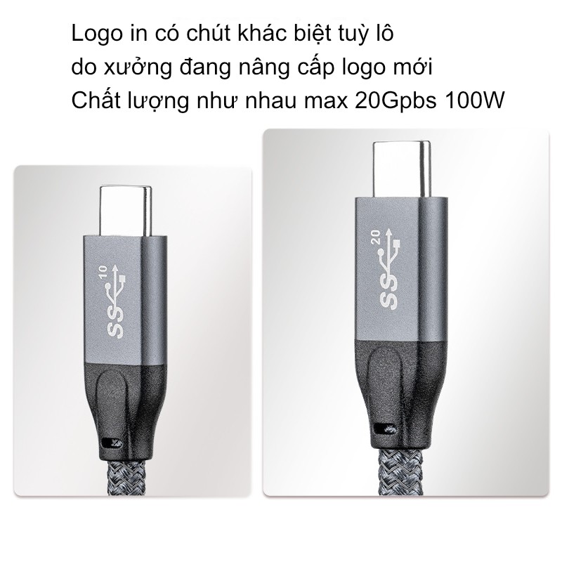 Cáp USB type-c 3.2 20Gbps tương thích USB4 Thunderbolt 3 xuất màn hình 4k 60hz cho macbook imac - sạc nhanh 100W PD QC