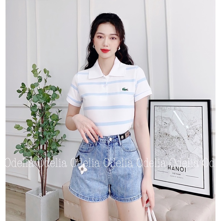 Áo thun polo Odelia kẻ ngang họa tiết thêu nổi - A6018
