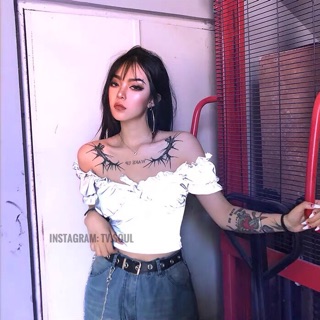 𝐒𝐀𝐋𝐄 Áo croptop tay phồng nơ phản quang