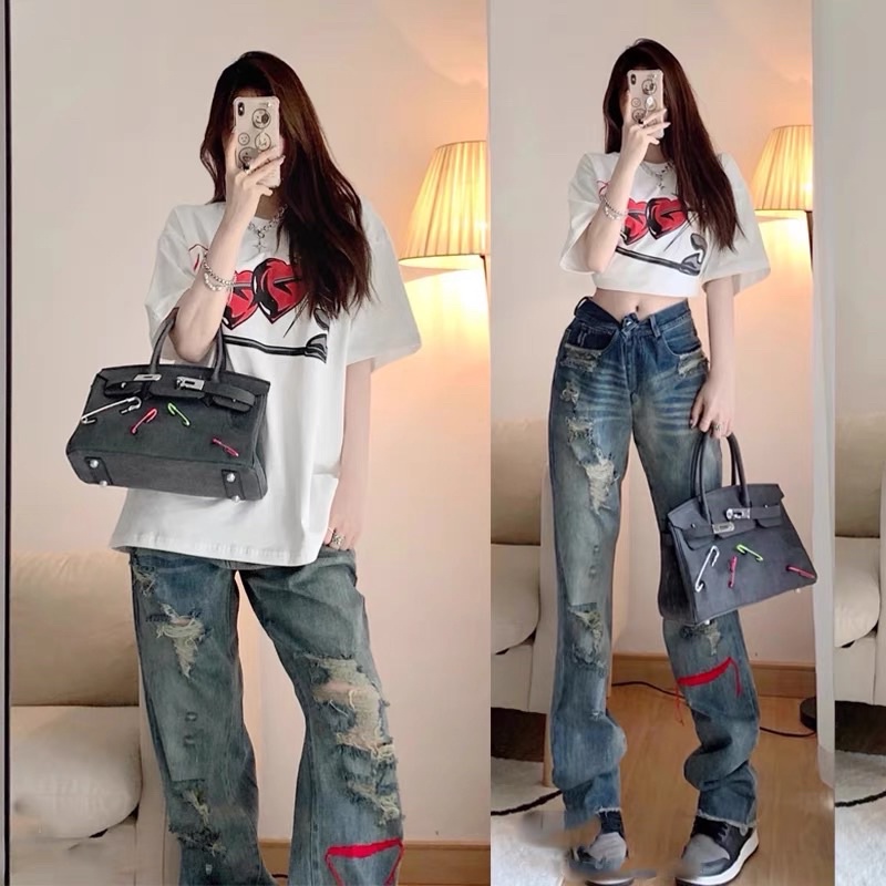 Quần bò rách nữ Chất