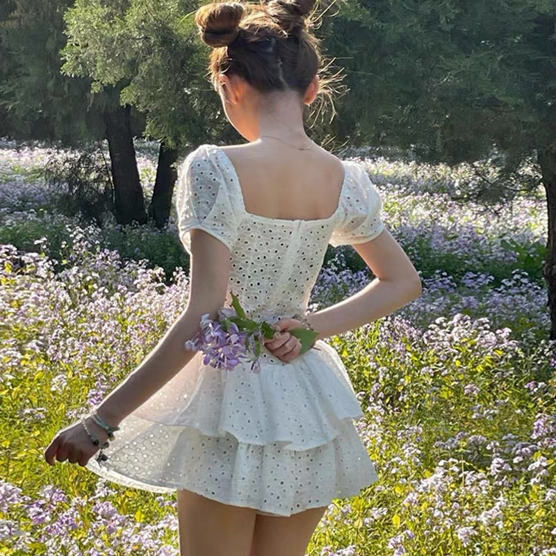 JESSICA Jumpsuit ren trắng 2 tầng tay phồng xinh xắn phong cách ulzzang SAM SAM BOUTIQUE