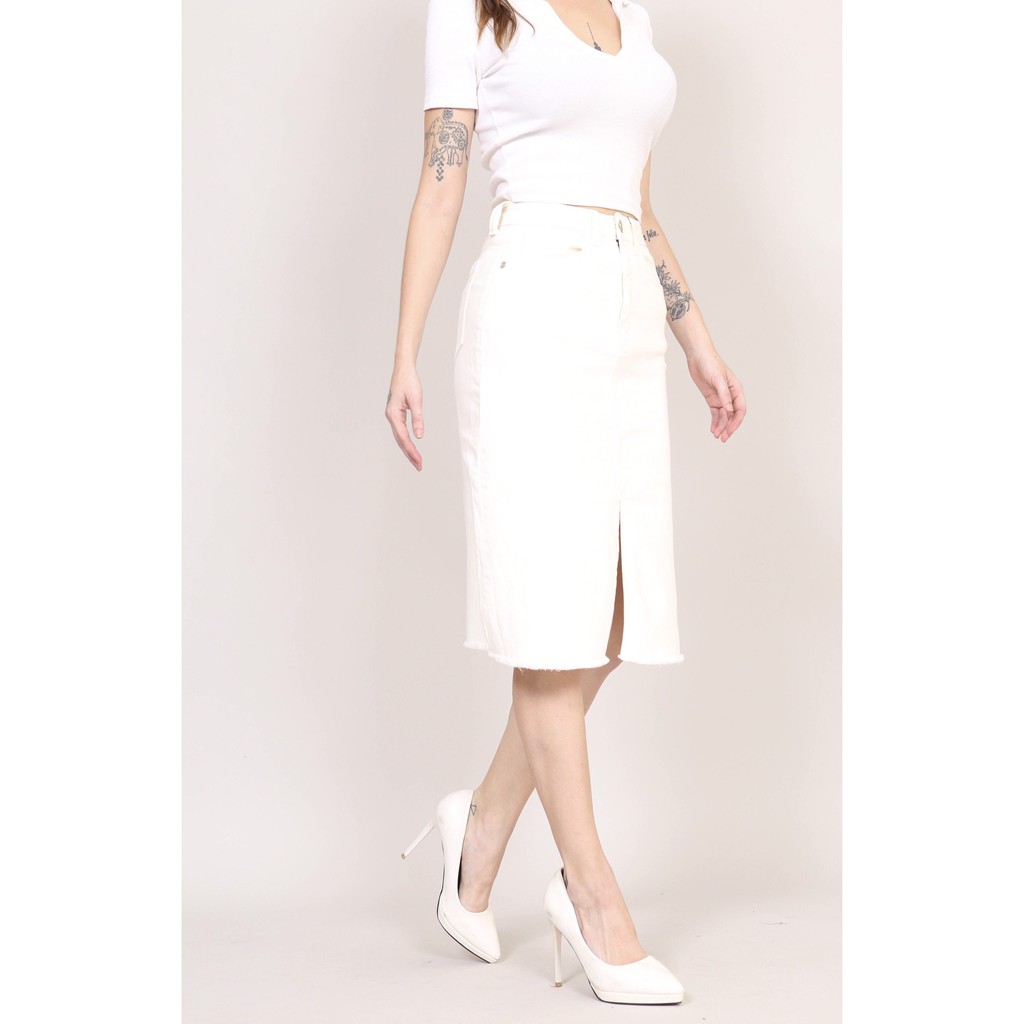 Chân Váy Jean midi  Đen Trắng dáng A Dài xẻ trước gấu Tua CT JEANS | BigBuy360 - bigbuy360.vn