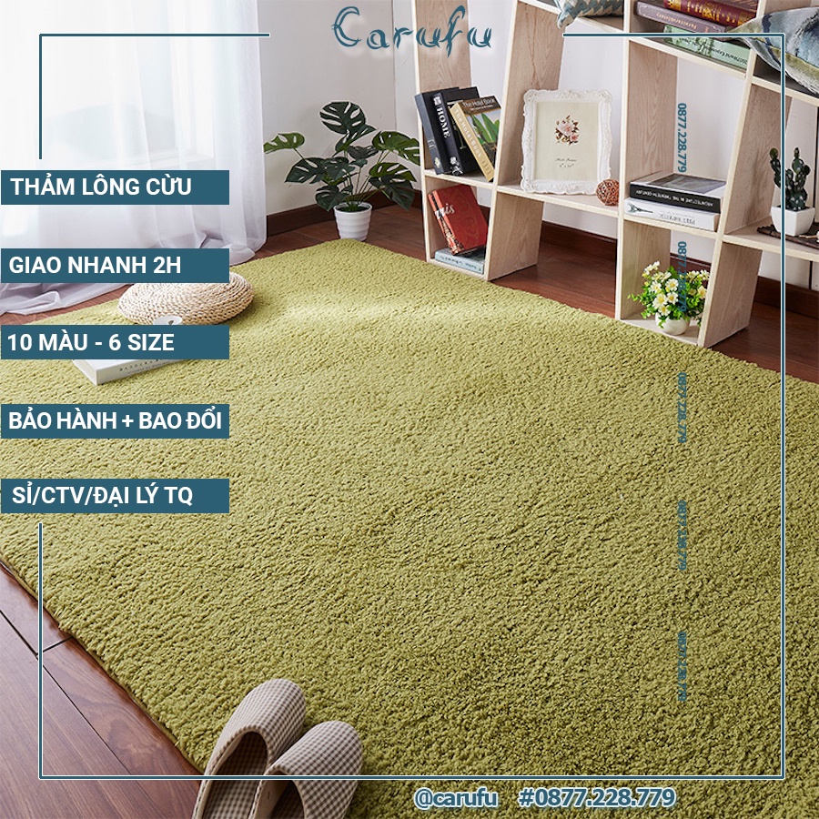 Thảm lông trải sàn phòng khách màu Xanh rêu 160x100cm | lông CỪU xoăn