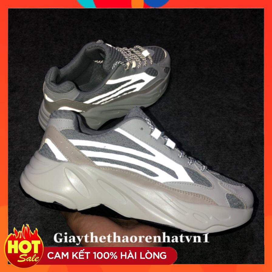 Giầy thể thao, giày sneaker YZ 700 trắng phản quang cả vạch và dây nam nữ