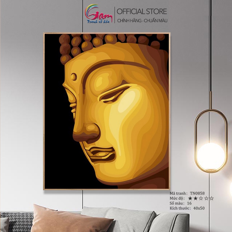 Tranh số hoá Phật giáo Đức Phật màu nhũ GAM tự tô màu theo số có căng khung 40x50cm TN0858