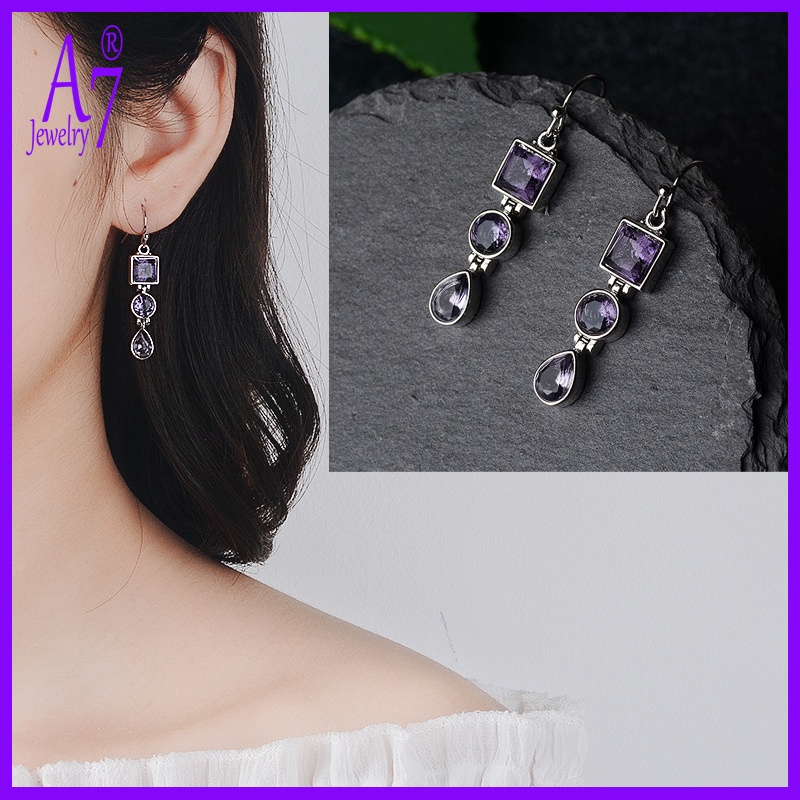 Khuyên tai hoa oải hương đính đá Zircon