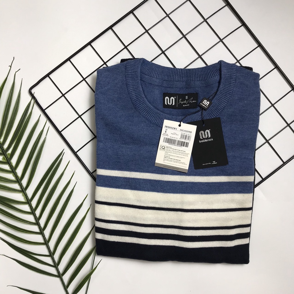 Áo len nam Insidemen  form ôm họa tiết kẻ ngang IWO002W1