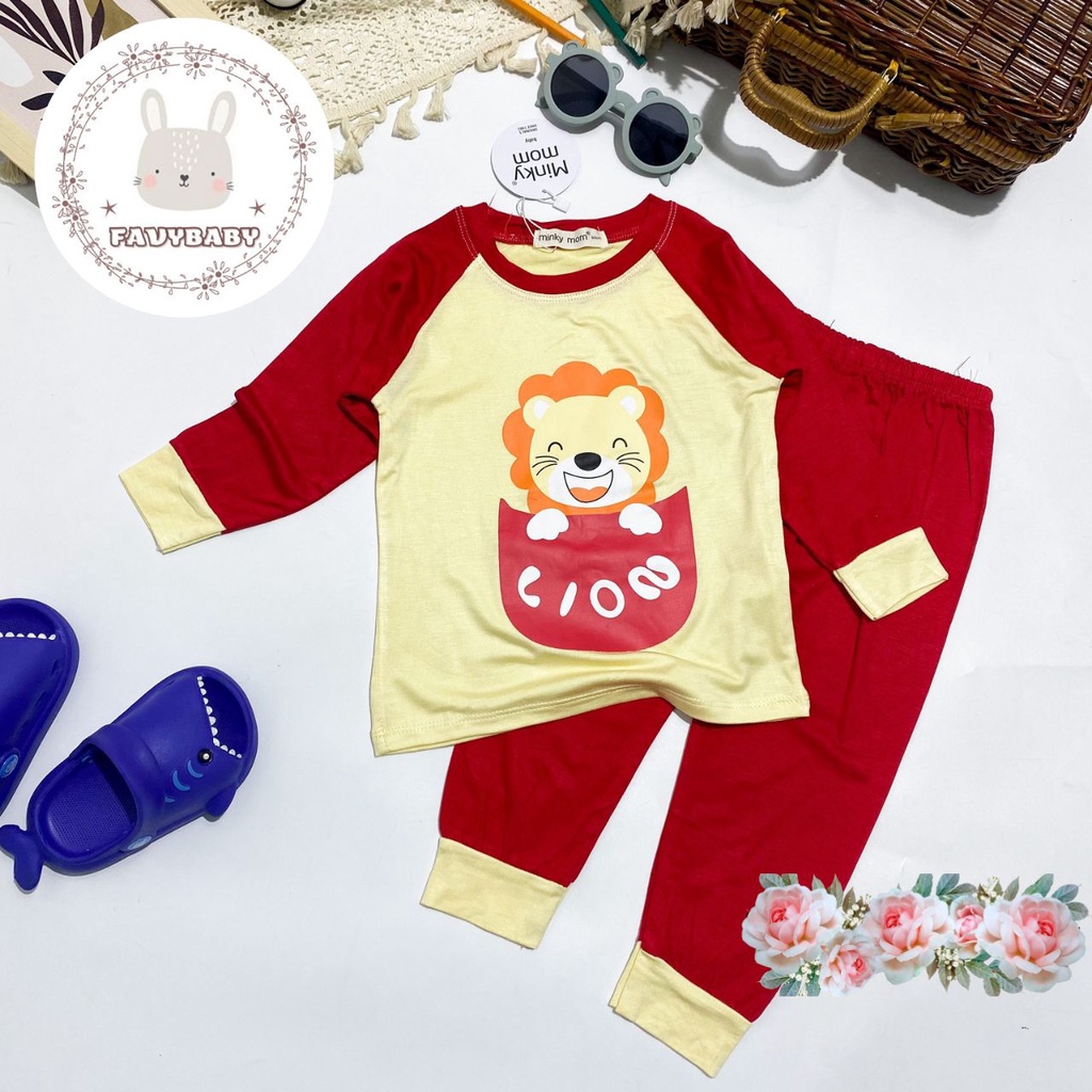 Bộ Dài Tay MINKY MOM Chính Hãng Bé Trai Bé Gái Thun Lạnh Hình in Động Vật Và Túi Cho Trẻ Em 0 1 2 3 4 5 Tuổi- Favybaby