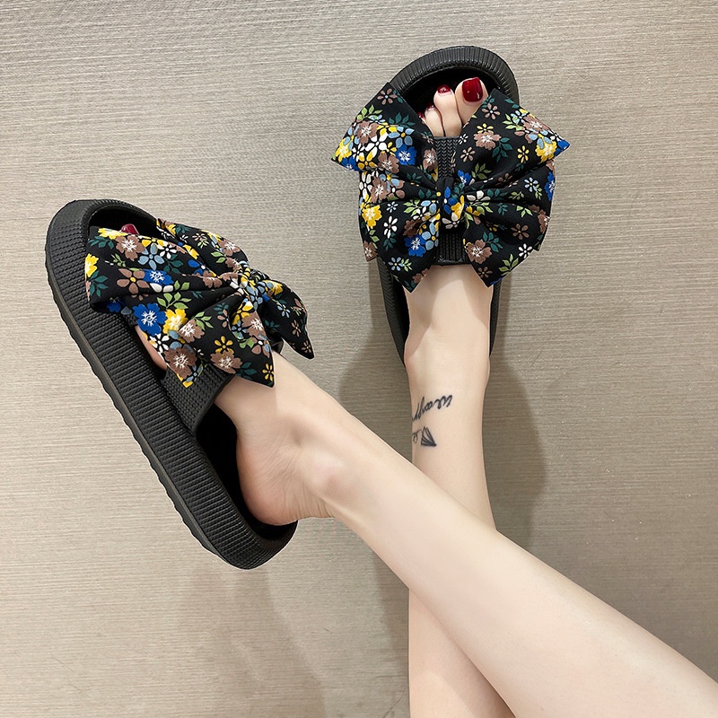 Dép xỏ ngón MS đế dày chống trượt đính nơ dễ thương thời trang mùa hè tth040
