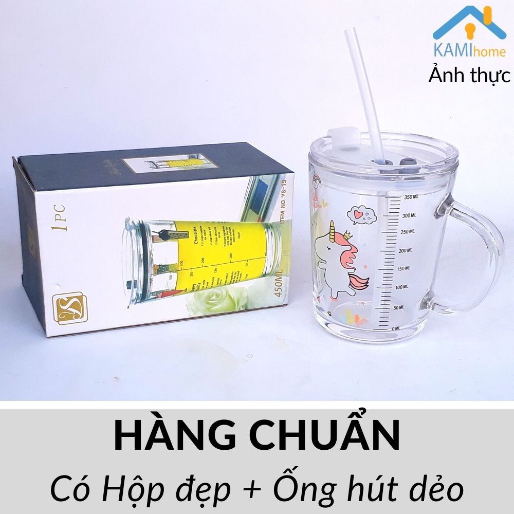 Ly thủy tinh (Chọn Mẫu) kèm Ống hút Nắp giữ cách nhiệt mã Kami22013.22022.22024