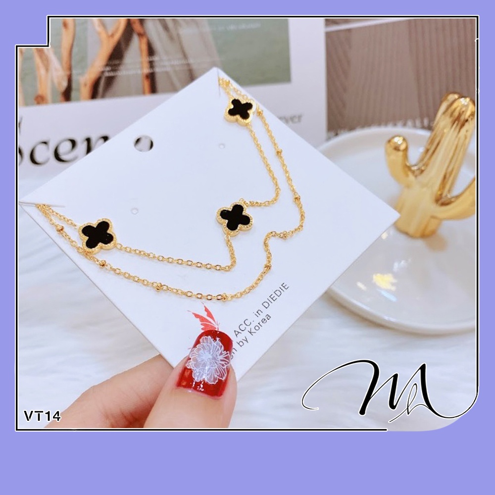 Lắc tay nữ Titan dây đôi LV xà cừ đen cách điệu dây bi - Măng’s House VT14